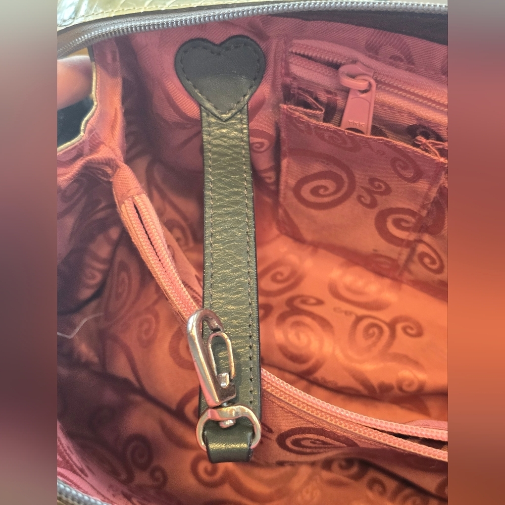 Brighton Sage Green Croc Embossed Leather Vintage Satchel Shoulder Bag - Picture 7 of 16